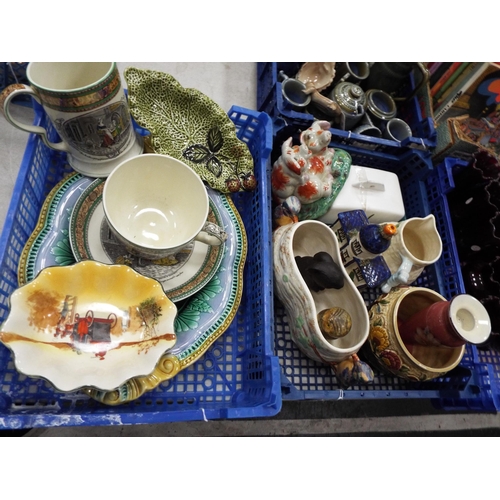 809 - 2 Trays of ceramics including Royal Doulton, Majolica etc.