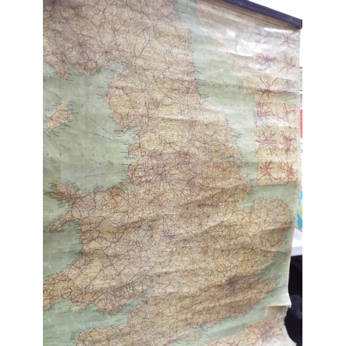 815 - Large Vintage wall road map of the uk and also a vintage map of kirton lindsey.