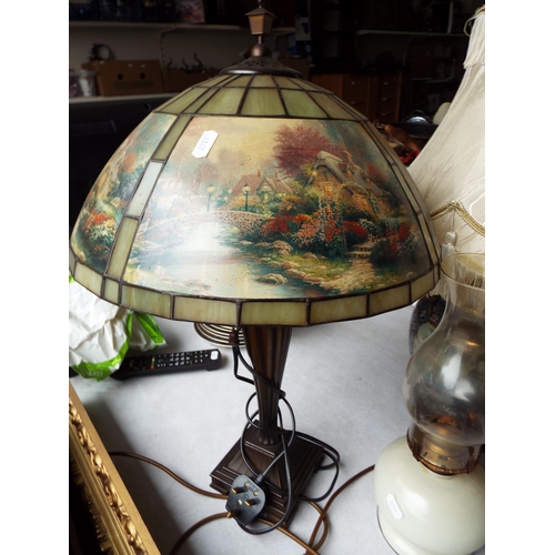 868 - 3 Table lamps and a oil lamp.