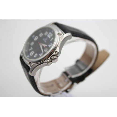 3 - BULOVA Gents watch with Black leather strap. Military style with date window. Quartz movement, runni... 