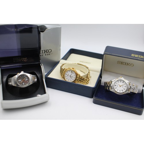 7 - 3 x Gents SEIKO  Kinetic WRISTWATCHES Kinetic Powered In Original |Boxes   Gents SEIKO Kinetic WRIST... 