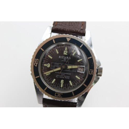 8 - WORKING Vintage c.1970's Gents SICURA Divers Style WRISTWATCH Hand-Wind WORKING  Vintage c.1970's Ge... 