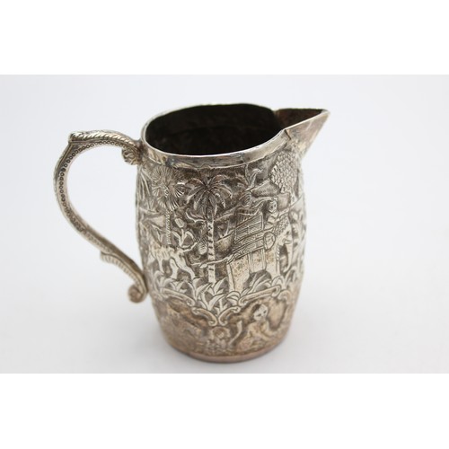 28 - Antique / Vintage .950 SILVER Middle Eastern Cream Jug w/ Jungle Scene (110g)  XRF TESTED FOR PURITY... 