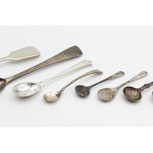 29 - 9 x Antique / Vintage Hallmarked .925 STERLING SILVER Condiment Spoons (55g)  Inc Georgian, Birmingh... 