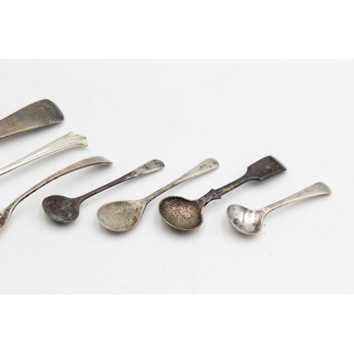 29 - 9 x Antique / Vintage Hallmarked .925 STERLING SILVER Condiment Spoons (55g)  Inc Georgian, Birmingh... 