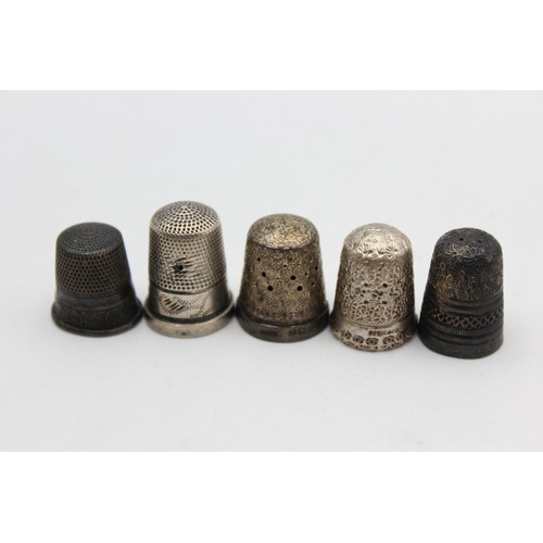 37 - 5 x Antique Vintage Hallmarked .925 STERLING SILVER Thimbles Inc Chester (18g)  In antique / vintage... 