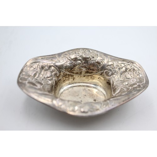 40 - Antique / Vintage .930 SILVER Ornate Bon Bon / Trinket Dish w/ Floral Detail 38g  XRF TESTED FOR PUR... 