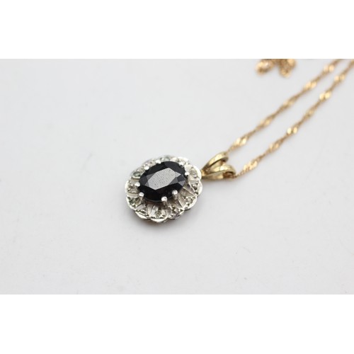 53 - 9ct gold sapphire and diamond pendant necklace (2.4g)    390791