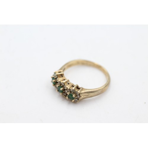 64 - 9ct gold diamond and emerald ring (2.5g)       334371