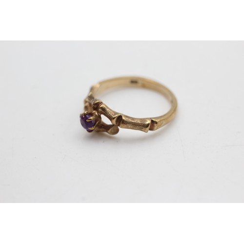 98 - 9ct gold amethyst bamboo design ring (2.6g)       612807