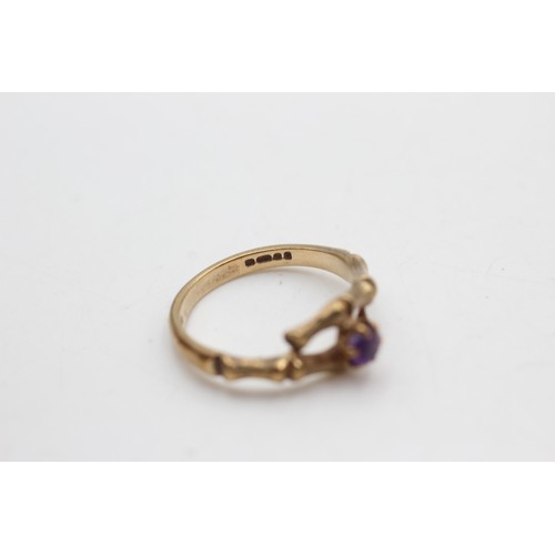 98 - 9ct gold amethyst bamboo design ring (2.6g)       612807