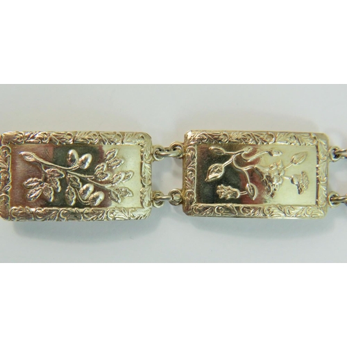 107 - Halllmarked Sterling Silver panel Bracelet, 7 inches long,  London 1945, Each panel is hallmarked an... 