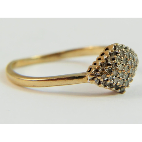 129 - 9ct Yellow Gold Multi Diamond set cluster ring. Finger size 'T-5'   2.6g