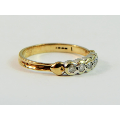 141 - 9ct Yellow Gold ring set with five Diamonds totalling to approx 0.25pts.  Finger size 'R-5'   2.8g