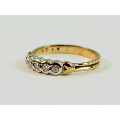 141 - 9ct Yellow Gold ring set with five Diamonds totalling to approx 0.25pts.  Finger size 'R-5'   2.8g