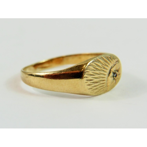 145 - 9ct Yellow Gold Signet ring set with a small Melee Diamond. Finger size 'M-5'     2.1g