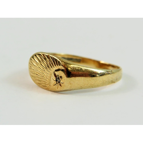 145 - 9ct Yellow Gold Signet ring set with a small Melee Diamond. Finger size 'M-5'     2.1g