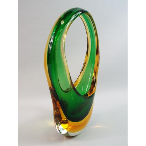 229 - Murano Sommerso art glass basket in green and yellow, standing 10