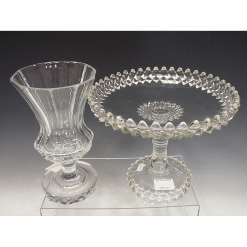 233 - Vintage crystal glass celery vase and large pressed glass cake stand.