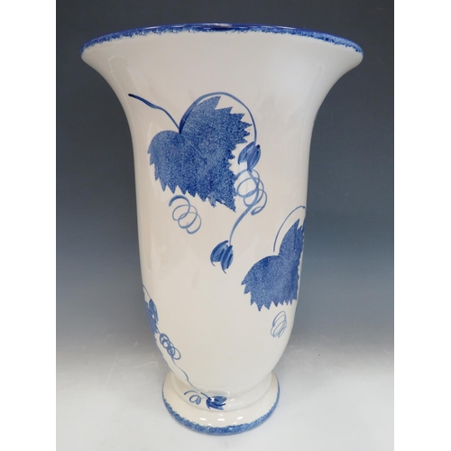 406 - Large Blue and white Poole Pottery vase. Measures 17 inches tall. See photos. hairline to base.