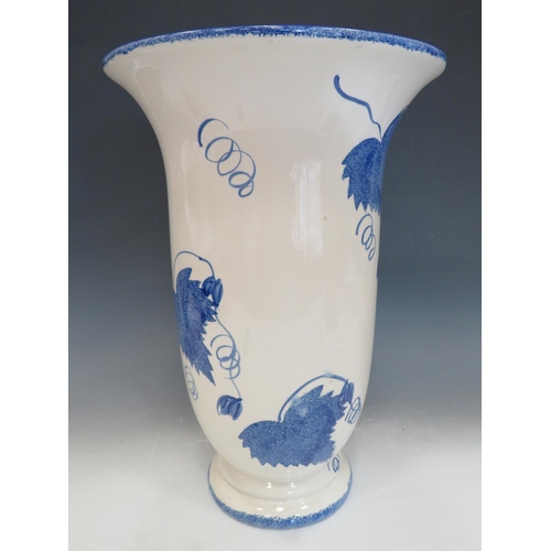 406 - Large Blue and white Poole Pottery vase. Measures 17 inches tall. See photos. hairline to base.