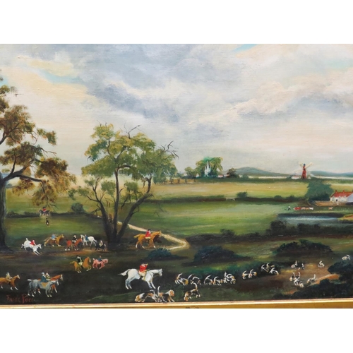 425 - Large Oil on Canvas of a FoxHunting Scene painted by Frank Price (in his 93rd Year) Large and heavy ... 