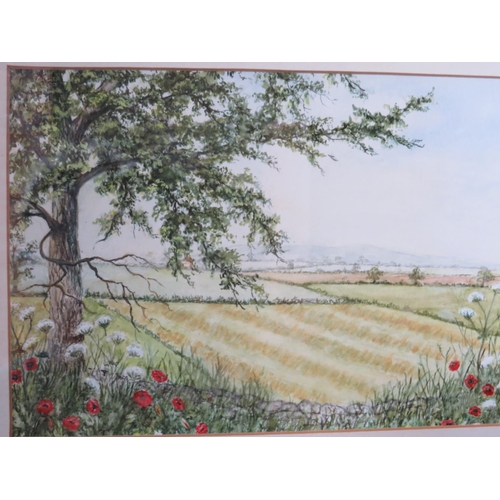 428 - Framed and mounted watercolour under glass of a North Lincolnshire country scene by M E Heath. 16 x ... 