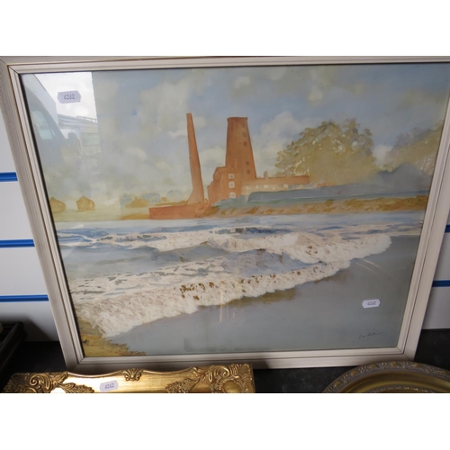 438 - Framed under Glass Watercolour of the Aegir on the River Trent plus two still life oil on canvas. Bo... 