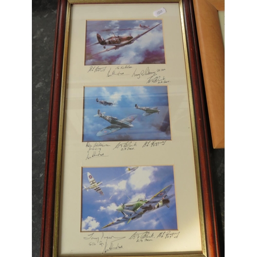 441 - Selection of Framed and Mounted Prints of WW2 aircraft, one signed by squadron members. See photos.