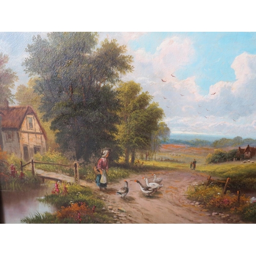 444 - Framed oil on canvas of a pastoral scene. Possibly Victorian era. 30 x 22 inche. See photo.