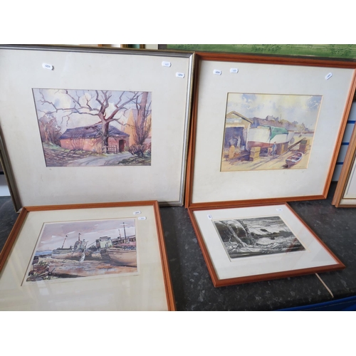 445 - Four Framed and mounted watercolours under glass of local scenes by Harold Astwood. Largest being 23... 