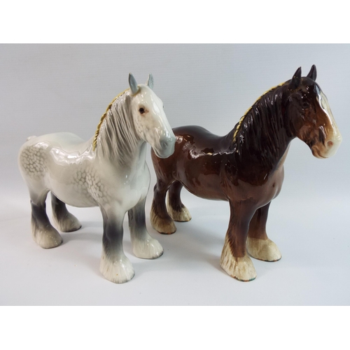 269 - 2 X Beswick shire mares grey & brown model no 818 both have had repair to ear.