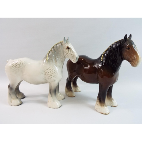 271 - 2 X Beswick shire mares grey & brown model no 818 (Brown mare has minor chip to the hoof.)