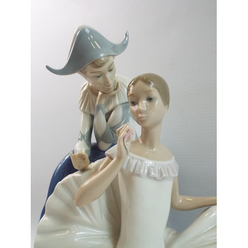 283 - Large Nao Lladro figurine of a Harlequin Jester and Ballet dancer, approx 12