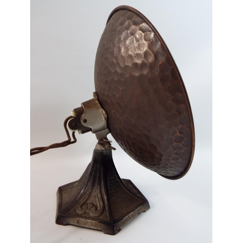 295 - Vintage 1940's Creda heat lamp with art nouveau base and hammered copper dish. Will require rewiring... 