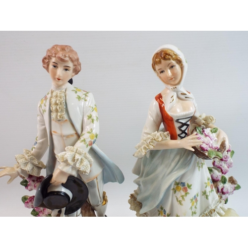 362 - Pair of Continental lace figurines of a Shepherd & Shepherdess, approx 10.5