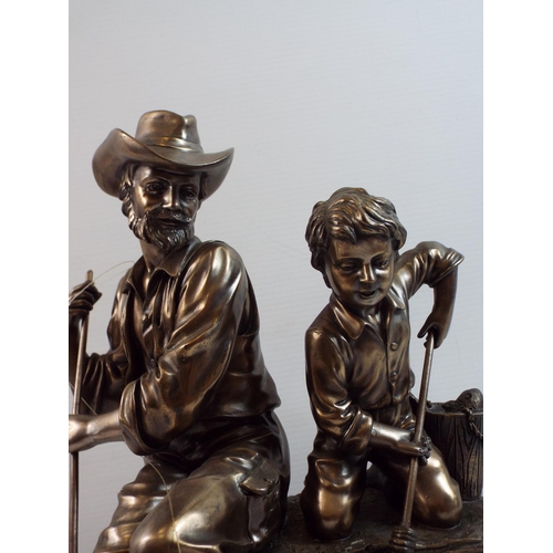 363 - Bronze effect Crosa collection figurine of a fisherman and boy, approx 14.5