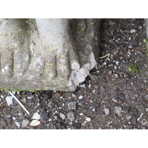 501 - A pair of Weathered Reconstituted Stone/Concrete seated Lions. Each 17 inches tall. Some crumbling t... 