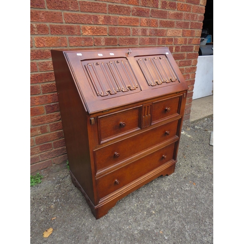 530 - Mid 20th Century two drawer bureau with two short drawers above. Leather writing slope within. H:39 ... 