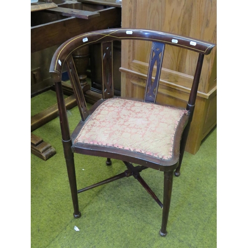 540 - Dark wood Antique corner chair, Barrel Tapered  stretchers. Inlaid boxwood decoration. Nice conditio... 