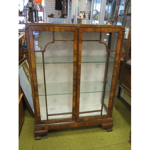 542 - Pretty Deco style 1930's Glass display cabinet with two glass shelves within. Raised on bracket feet... 