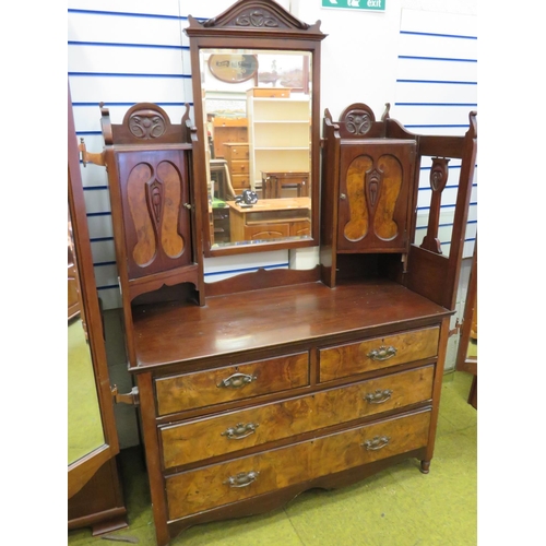 544 - Interesting late 19th Century dressing table with Art Nouveau styling . Tilting Bevelled glass centr... 