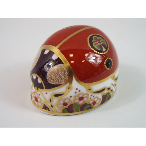 379 - Royal Crown Derby paperweight red ladybird with 2 spots, Gold stopper.