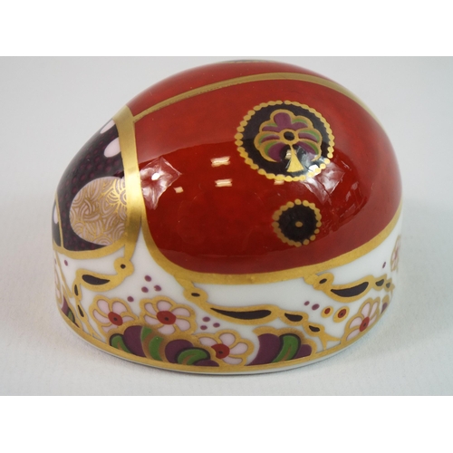 379 - Royal Crown Derby paperweight red ladybird with 2 spots, Gold stopper.