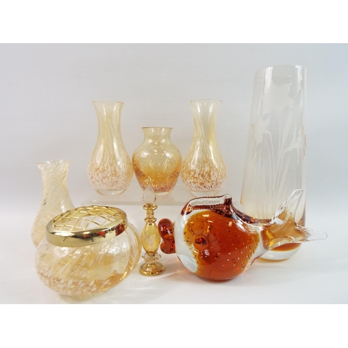 384 - Caithness art glass vases etc plus fish paperweight.