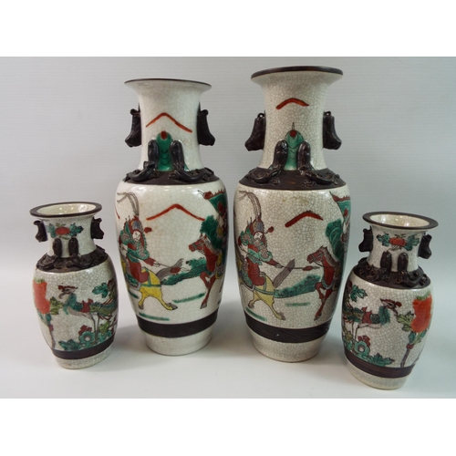 390 - 2 Pairs of Vintage Nanking chinese crackle glaze vases, 4 Character mark to the bases.