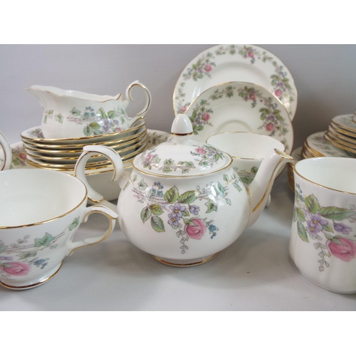 397 - Dinner set and teaset by Dutchess china in the Victoria pattern, 49 pieces in total.