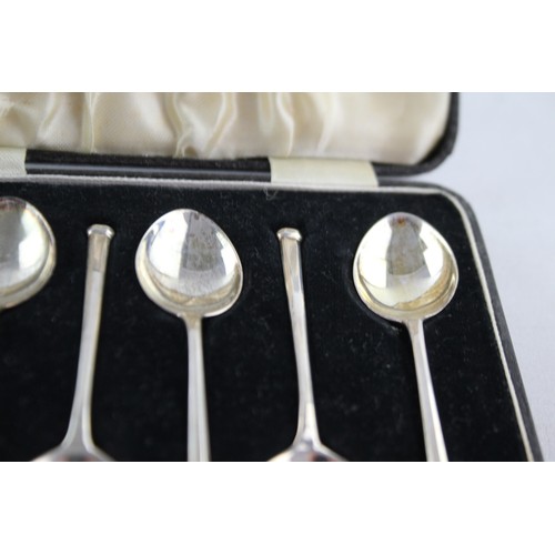 603 - 6 x Vintage Hallmarked 1938 Birmingham STERLING SILVER Teaspoons Cased (39g)    Maker - W H Haseler ... 