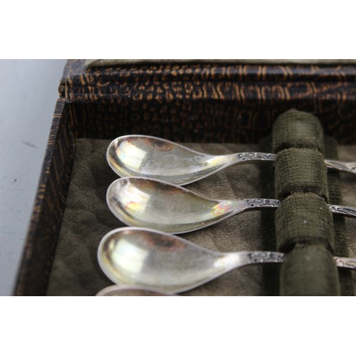 610 - 6 x Antique / Vintage Stamped .833 SILLVER Ornate TEASPOONS Cased (52g)   Maker - Unidentifiable  Le... 