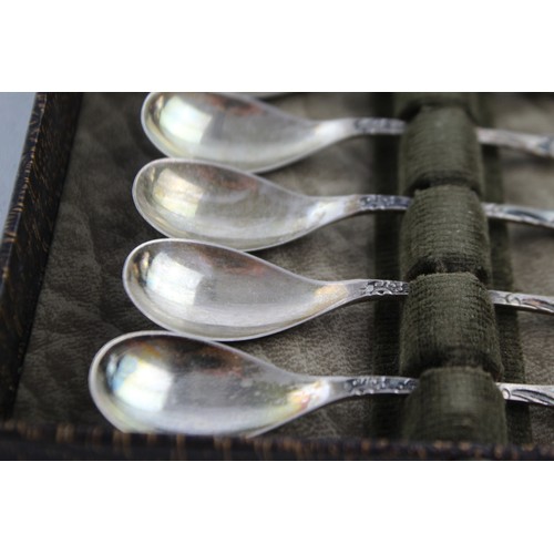 610 - 6 x Antique / Vintage Stamped .833 SILLVER Ornate TEASPOONS Cased (52g)   Maker - Unidentifiable  Le... 